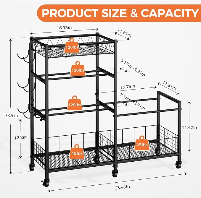 HavenlyYouth Dumbbell Rack, Home Gym Weight Rack Storage, Adjustable Dumbbell Stand Organizer with Wheels, Holds Dumbbells, Kettlebells, Yoga Mats