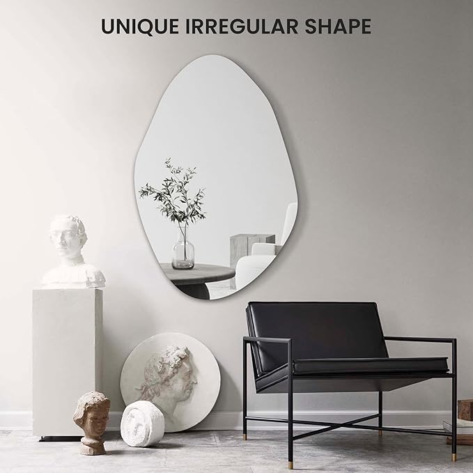 TRAHOME 36'' x 24'' Irregular Asymmetrical Wall Mirror | HD Tempered Glass, Wall Mounted, Modern Decorative Mirror for Living Room, Bathroom, Entryway