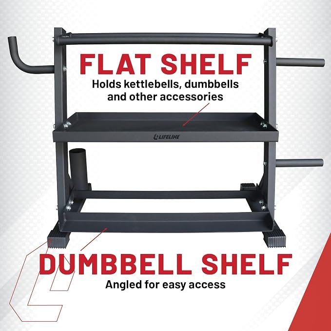 Lifeline Fitness Home Gym 3-Shelf Dumbbell and Kettlebell Storage Rack
