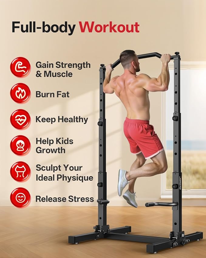 JOROTO Foldable Pull Up Dip Station, Pull Up Bar Free Standing for Home Gym, 450LBS Stable Power Tower, Adjustable Height Multifunction Pull Up Stand, Strength Training Equipment for Men Women