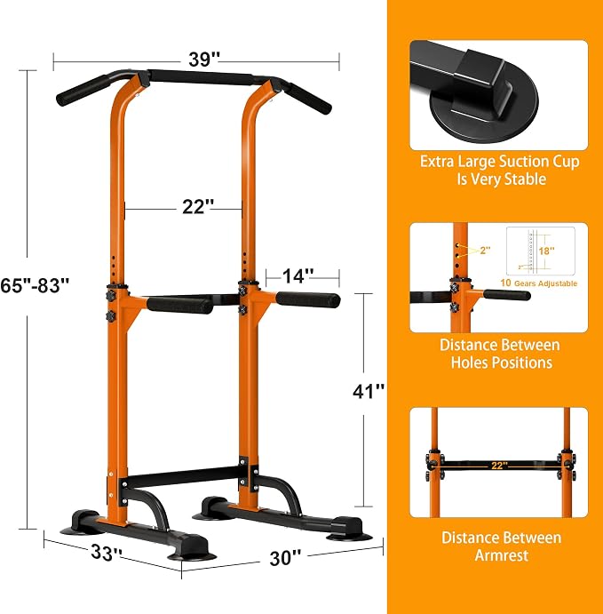 DlandHome Power Tower Pull Up Bar Dip Station,Adjustable Height Dip Stand | Multi-Function Fitness Equipment for Strength Training Home Gym,Stable Steel Frame for Pull Ups Dips Push Ups,Supports 330LBS