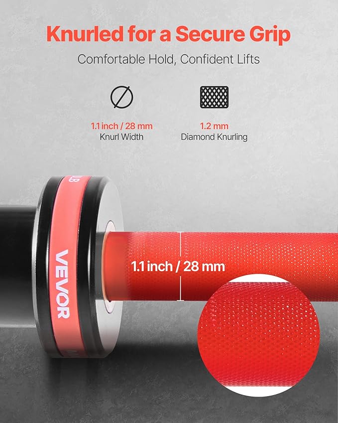 VEVOR 7FT/6FT/4FT Olympic Barbell Bar, Fits 2-Inch Weight Plates, Barbell Bar with Knurled Grip for Strength Training, Weightlifting, Squat, Deadlift, Bench Press, Curl, Overhead Press, 500lbs/700lbs/1000lbs Capacity