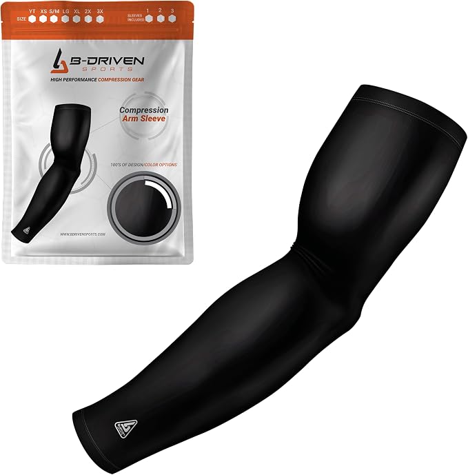 Pro-Fit Compression Arm Sleeve for Men, Women & Youth, Volleyball Baseball Basketball Weightlifting - Single