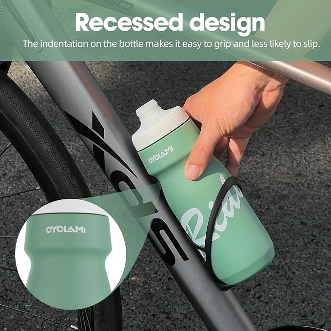 Bike Water Bottle 22oz/650ml Cycling Squeeze Water Bottle BPA Free Leakproof Easy-Squeeze Sports Bottles for Bicycle Gym Camping Hiking Larkspur Green