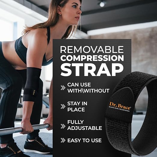 DR. BRACE® Elite Elbow Brace Support with Removable Strap for Women & Men, Pain Relief for Tendonitis, Arthritis, Golfer's & Tennis Elbow Treatment, Elbow Sleeve for Workouts Weightlifting (Black, Small)