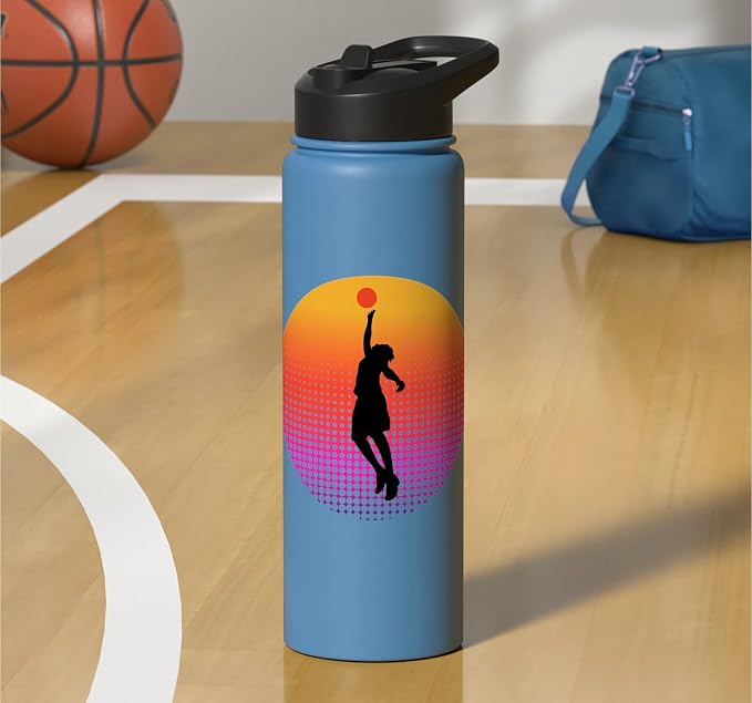 Basketball Game Hoop Slam Dunk Ball Retro Sunset Player Gift Stainless Steel Insulated Water Bottle