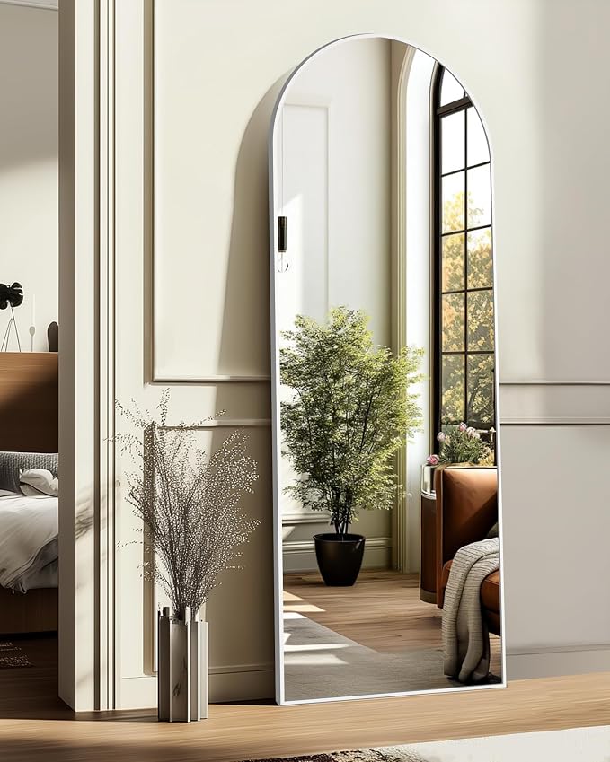 TRAHOME Arched Full Length Mirror, 56"x15" Standing Body Mirror for Wall, with Aluminum Alloy Frame for Bedroom, Living Room, Dressing Room(Silver)