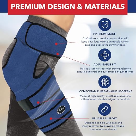 Dr. Arthritis Hip Brace, Adjustable Sciatic Nerve Brace & Stabilizer for Pulled Muscles & Injury Recovery, Hamstring Compression Sleeve Support, Sciatica Pain Relief Devices for Men & Women (L/XL, Navy)