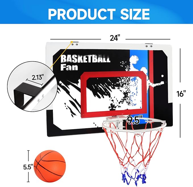GSE Over-The-Door Basketball Hoop with Basketball & Pump, for Home & Office | Wall-Mounted Basketball Hoop Complete Accessories, Clear Impact-Resistant PC Backboard, PVC Basketball, Several Style Choice