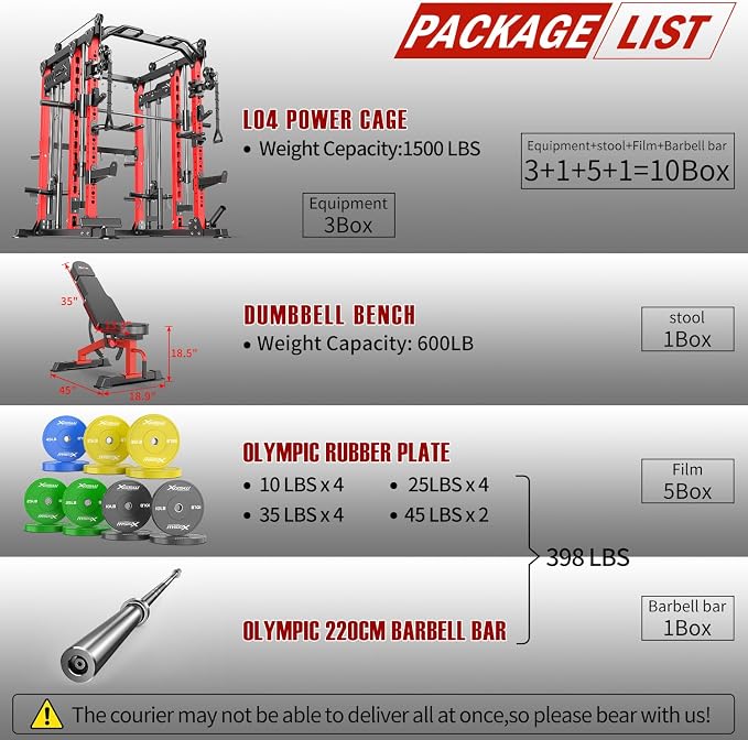 Smith Machine with Cable Crossover System, Multi-Function Power Cage Squat Rack for Home Gym, Power Rack and Packages Weight Sets.