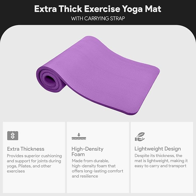 BalanceFrom Yoga Mat, 1-Inch Extra Thick High Density Exercise Mat, Anti-Tear Exercise Yoga Mat with Carrying Strap, Suitable for Various Yoga Exercises, Multiple Colors