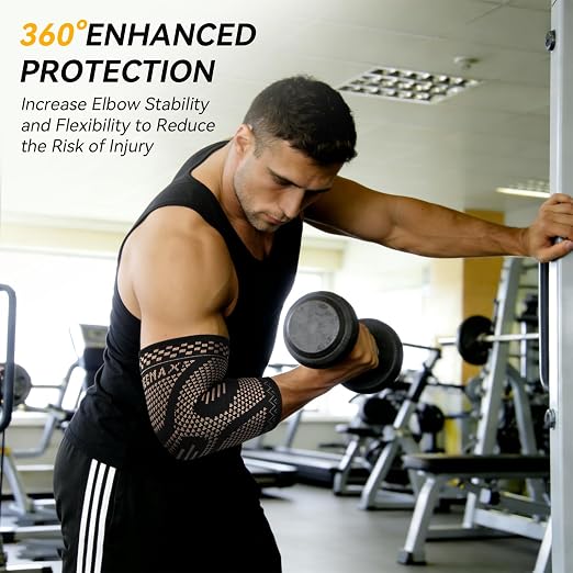 INDEEMAX Copper Elbow Compression Sleeve, 2 Pack Elbow Brace for Tendonitis | Elbow Sleeve for Women Men, Arm Support for Tennis & Golfer's Elbow, Joint Pain Relief, Arthritis, Bursitis, Weightlifting