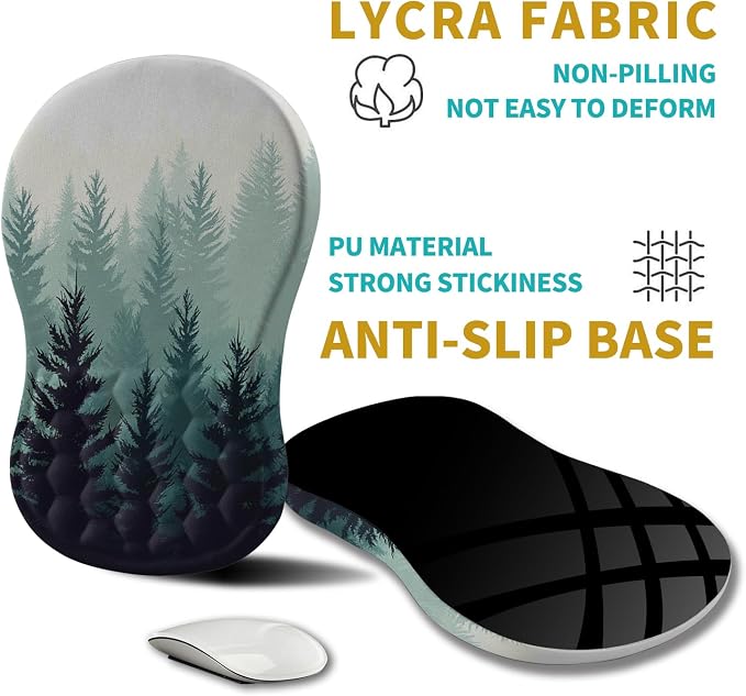 Hokafenle Ergonomic Mouse Pad Wrist Support, Wrist Rest Mousepad for Carpal Tunnel Pain Relief with Integrated Memory Foam Slope Massage Bulge (11.8x7.9 inch,Forest