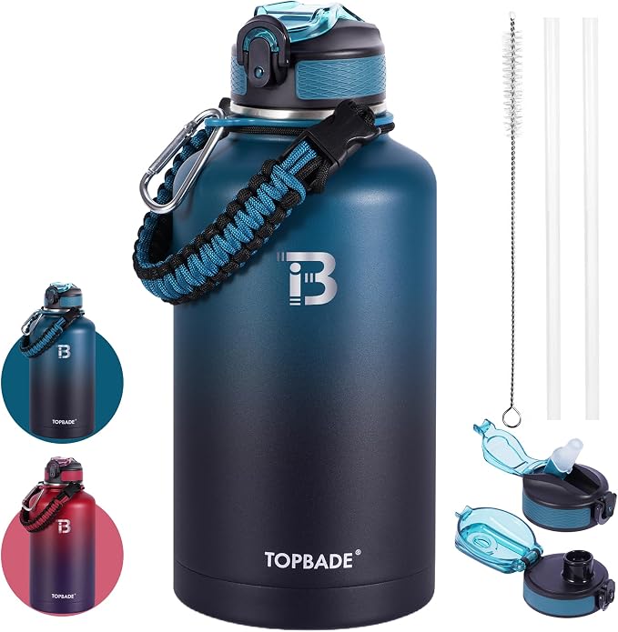 TOPBADE 32oz Insulated Water Bottle with Straw Lid & Spout Lid & Paracord Handle, Stainless Steel Water Bottle Wide Mouth, Double Wall for Women Men Gym Fitness Outdoor