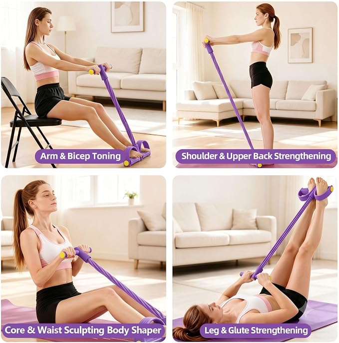 6-Tube Pedal Resistance Band with Handles | Professional Grade, Abdomen, Waist, Arm, Leg Workout, Home Gym Equipment for Full Body Training, Injury Prevention & Recovery