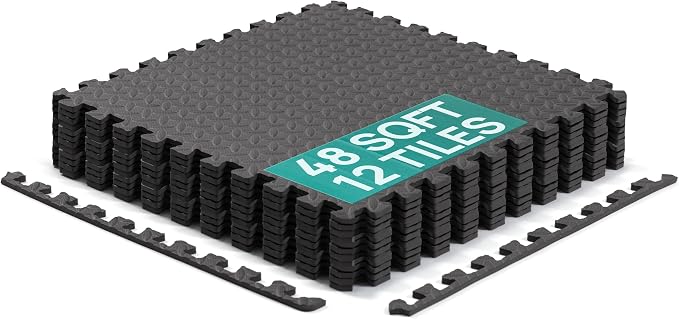 Yes4All 24SQFT-120SQFT Puzzle Exercise Mat for Home Gym, EVA Interlocking Foam Floor Tiles with Border for Workout Equipment