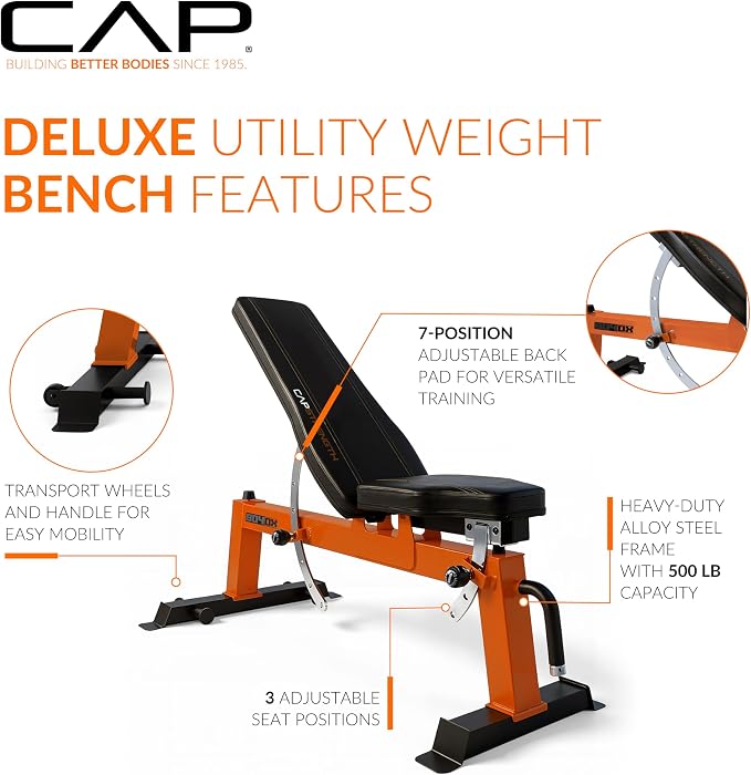 CAP Barbell Deluxe Utility Weight Bench | Multiple Colors