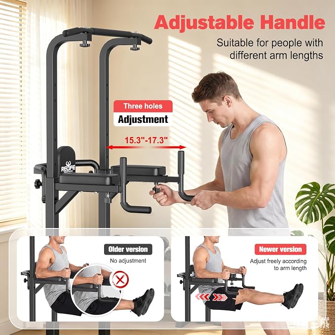RELIFE REBUILD YOUR LIFE Power Tower Pull Up Bar Station Workout Dip Station for Home Gym Strength Training Fitness Equipment