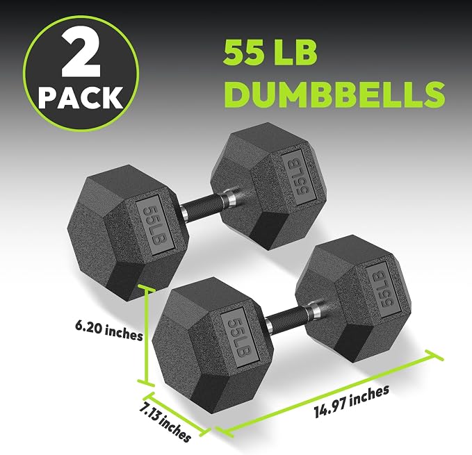 HANDBODE Rubber Encased Hex Dumbbell Pair, 2.5-65 lb | Non-Slip Handle Design for Secure & Comfortable Grip, Hand Weights for Strength Training, Fitness & Home Gym