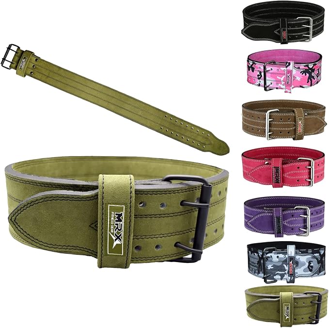 MRX Powerlifting Leather Belt 4" Wide 10mm Thickness Training Fitness Back Support Bodybuilding Belts with Steel 2 Prong Buckle