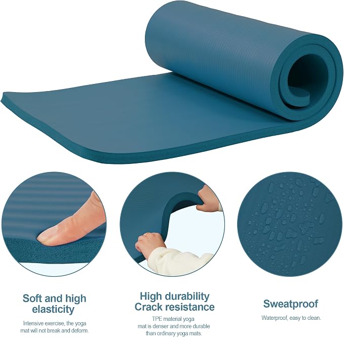 HULKFIT High Density Non Slip Yoga Mat, Extra Thick Exercise Mat with Carrying Strap, for Pilates, Fitness, Home Gym & Floor Workouts - Multiple Thickness & Multiple Color