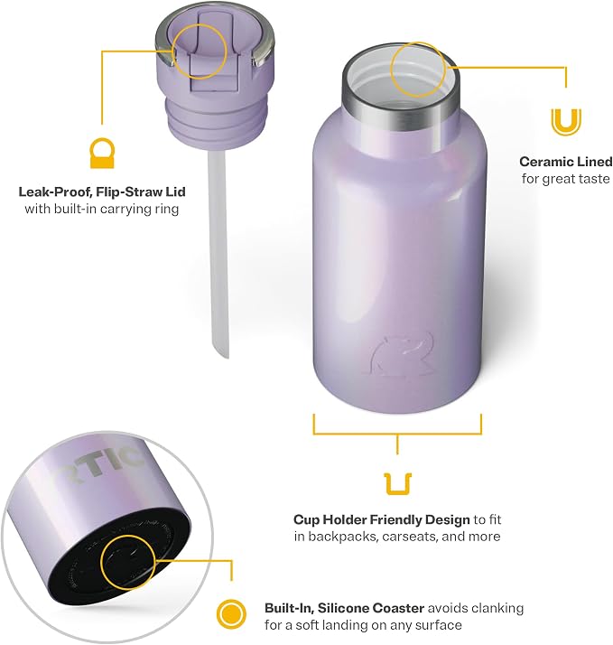 RTIC Little Journey Water Bottle with Straw, Ceramic Lined, Lavender Glitter