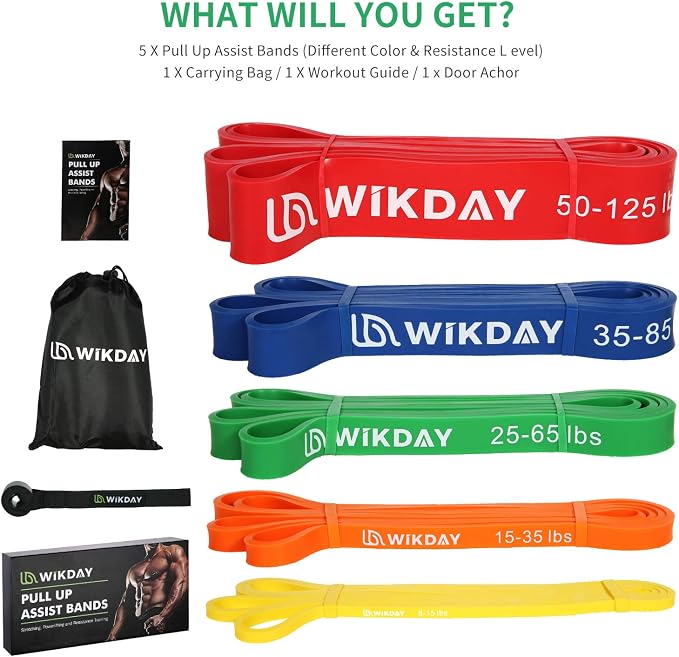 WIKDAY Resistance Bands, Pull Up Bands, Workout Bands for Exercise, Thick Heavy Resistance Band Set with Door Anchor, Elastic Bands for Body Stretching, Training at Home/Gym for Men & Women