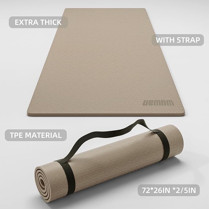 TPE Yoga Mat 72"x26"x0.4" Thick Non Slip Exercise Fitness Mat | Thick Cushioning Yoga Mat | Non Slip Exercise Mat | Pilates & Workout Mat | Home Gym Fitness Equipment