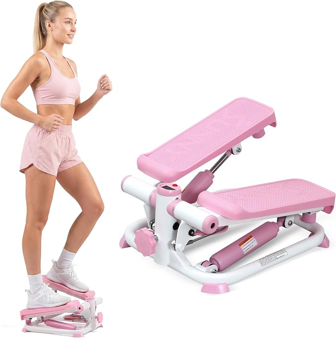 Sunny Health & Fitness Mini Stepper w/LCD Monitor & Adjustable Step Height | Fully Assembled, Stable Frame Design, Home Cardio Training, Hydraulic Stepper, Fits Everywhere, Resistance Bands Option
