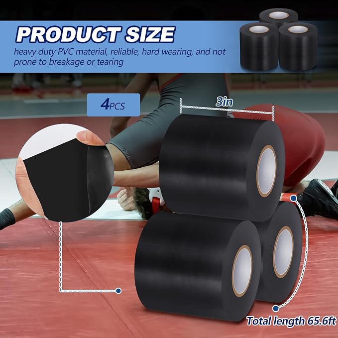 Pangda Wrestling Mat Tape 3 or 4 Inch Heavy Duty 7 Mil PVC Carpet Tape for Wrestling Grappling Exercise Mats Seaming Cover Gym Floor Carpet Seam