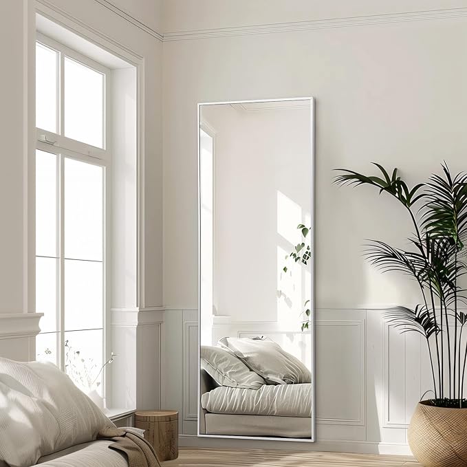 MELOMOIR 56"x18" Full Length Mirror, Silver Floor Mirror with Stand or Wall Mount, Aluminum Alloy Frame Full Body Mirror for Bedroom, Living Room, Cloakroom, Hallway