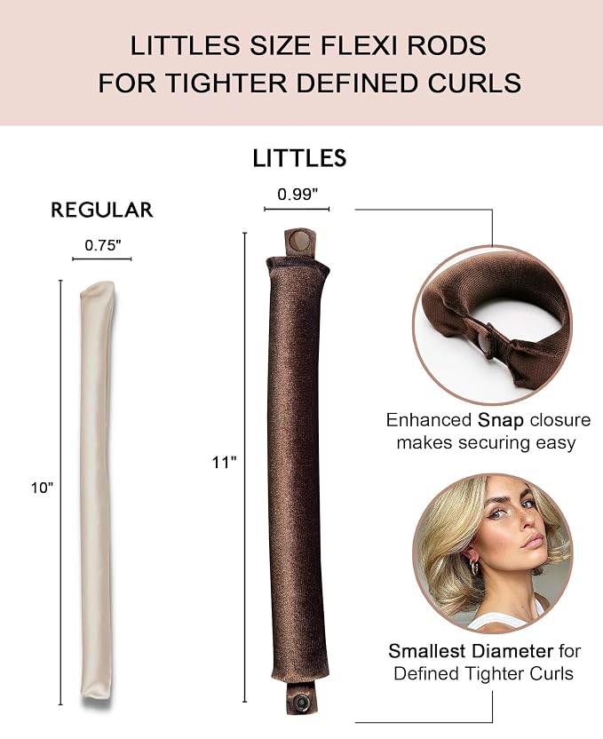 Littles Heatless Curls Overnight Rods - Upgraded Directional Grip Velvet Heatless Hair Curler to Sleep in No Heat Heatless Curling Flexi Rods Foam Hair Rollers for Blowout Look Long & Short Hair