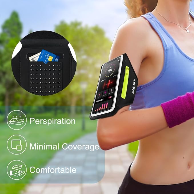 Running Armband with Earphone Bag Cell Phone Armband for iPhone 16 15 Pro 14 Plus 13 11 XR XS, Galaxy S24/S10 Water Resistant Sports Phone Holder Case & Zipper Slot Car Key Holder for 6.9 inch Phone | Cell Phone Armband for iPhone, Water Resistant & Br...