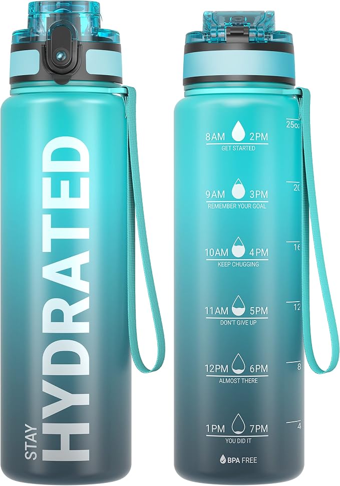 Sahara Sailor Water Bottle 25oz, Tritan Sports Bottle with Time Marker | Bpa Free, Leakproof Wide Mouth With Fast Flow Lid And Cleaning Brush, For Gym School Office Travel, 1 Count