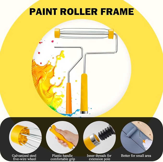 Mister Rui 17 Pieces Paint Roller Kit with 9 Inch Magnetic Tray and Liners | Wall Painting Supplies with Microfiber Roller Cover, Roller Frame, 1.5 Inch Sach Brushes, Sanding Sponge for Painting Project