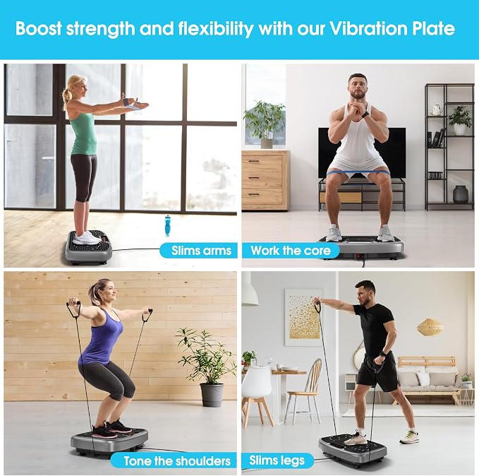 SoftGym Vibration Plate Exercise Machine for Lymphatic Drainage & Fitness | Quiet Heavy Duty 450lbs Capacity Platform, 120 Speeds Shake Machine with Resistance Bands for Home Muscle Activation
