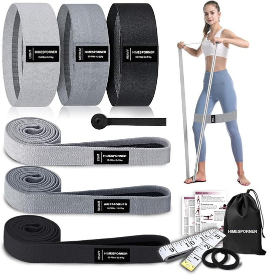 HIMESPORNER 9 PCS Fabric Resistance Bands Set for Working Out | Non-Slip Exercise Booty Bands for Women Men Leg Glutes with Hair Ties and Tape Measure - for Home Gym Workout, Yoga, Pilates