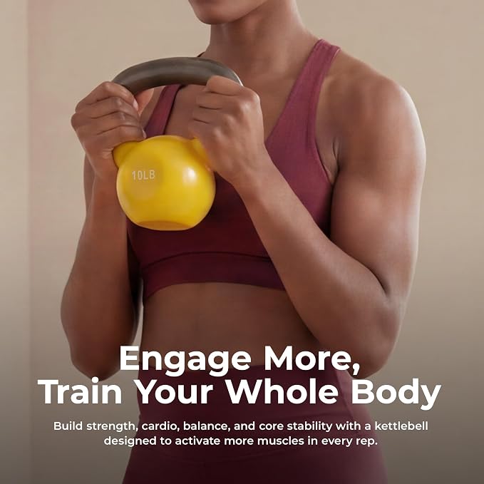Sunny Health & Fitness Vinyl Coated Cast Iron Kettlebell 5-25 lb