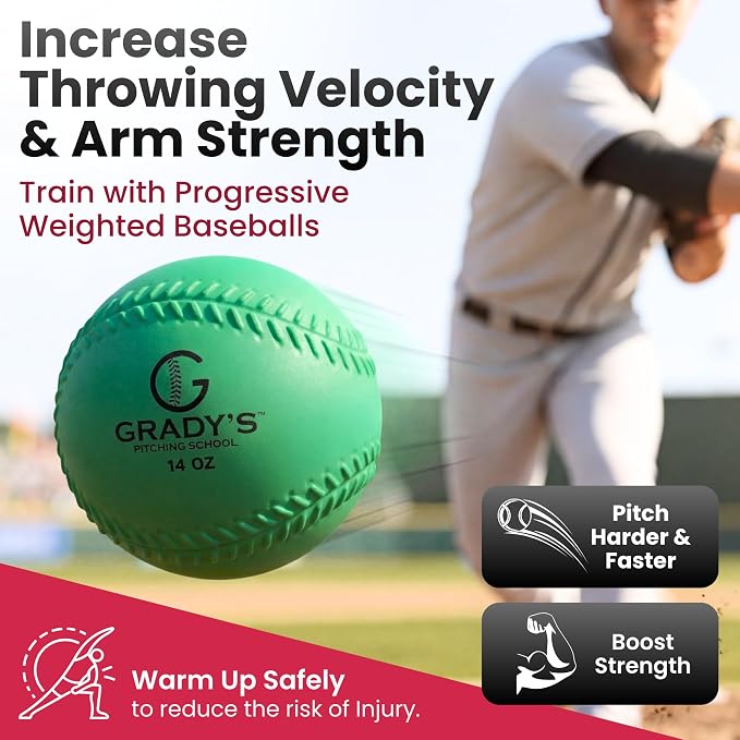 Grady's Pitching School Weighted Velocity Training Ball Set – Seam & Seamless Options for Pitching & Arm Strength + Set of 6 Balls + Carrying Case