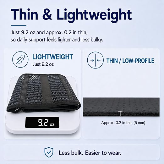 Breathable Thin Back Brace for Women, Adjustable Lower Back Support Belt for Everyday Pain Relief, Slim Low-Profile Lumbar Brace with Gentle Compression, Comfortable Under Clothes