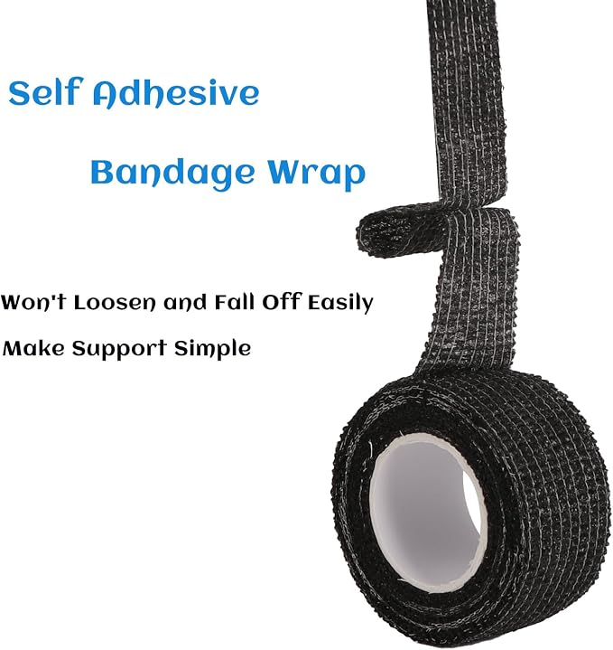 24 Rolls Elastic Self Adhesive Bandage Wrap 1 Inch, Breathable Non Woven Cohesive Bandage, Vet Wrap for Dogs, Ankle Sprains Swelling Medical First Aid Tape, Sports Athletic Tape Color Black