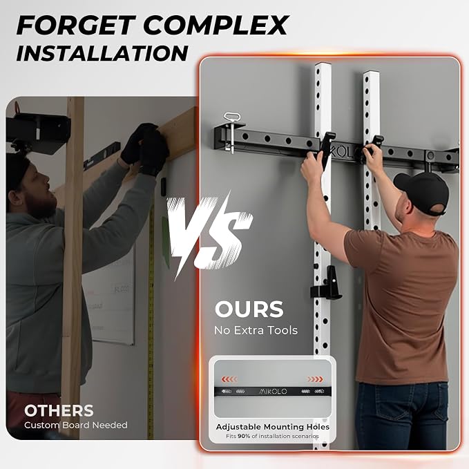 Mikolo 2" x 2" Folding Wall Mounted Squat Rack, 1000 Pounds Capacity Power Rack with Pull Up Bar, J Hooks and Other Attachments, Space-Saving Home Gym