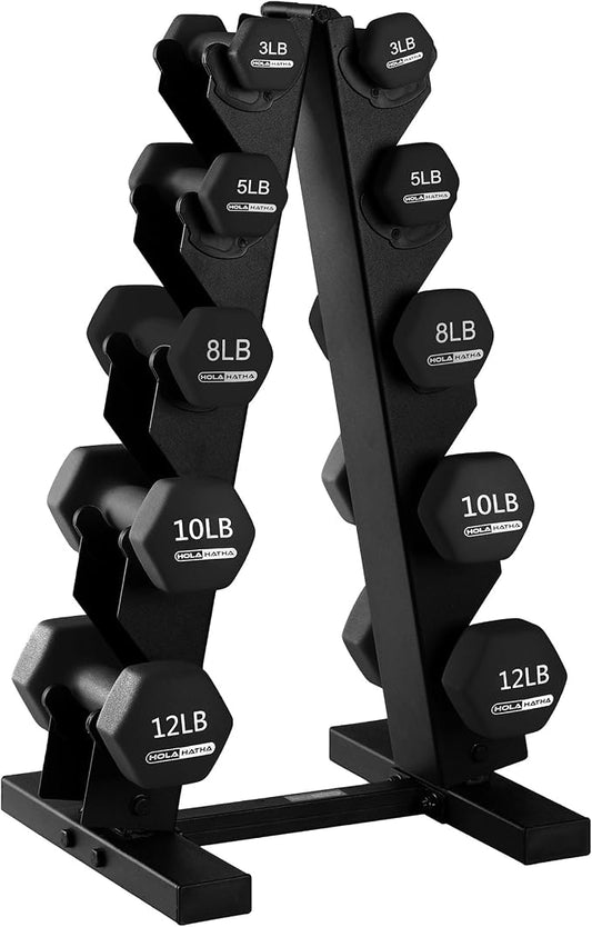 HolaHatha 1, 2 and 3 lb Neoprene Dumbbell Strength Training Weight Set with Rack