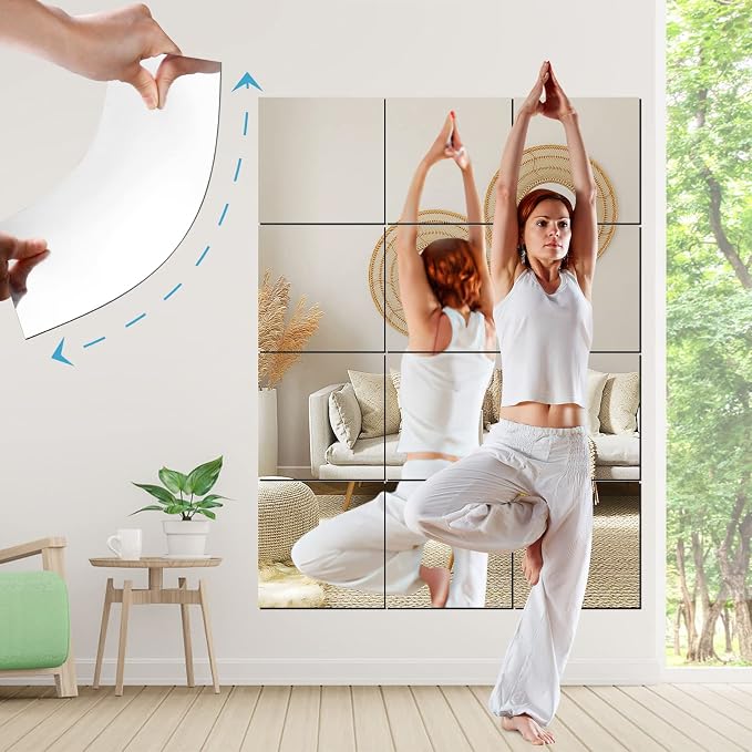 SLDIYWOW Shatterproof Full Body Wall Mirror Tiles, 8PCx12x12 Acrylic Tiles for Bedroom, Baby Kids Playroom, Over The Door Closet Mirror