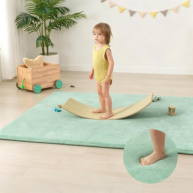 Huloo Sleep Baby Play Mat for Floor,1.3" Thick Memory Foam Tummy Time Mat,Soft Coral Velvet Nursery Rug,Extra Large Non Slip Crawling Mats for Living Room(Sage Green)