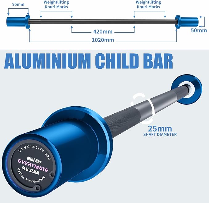 EVERYMATE 5LB Mini Barbell Bar Beginner Women Kid Barbell Total Body Workout Weighted Bar,for Strength Training, for Youth Children New Weightlifting