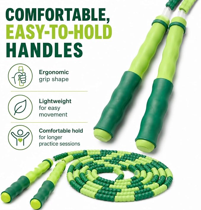 Jump Rope for Kids, Beaded Jumping Rope for 8-12, 9Ft Adjustable Skipping Rope with Soft Beaded, Tangle-Free Jumprope for Girls Boys, Students Outdoor Fitness Exercise