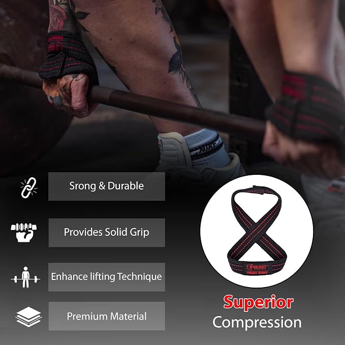 Figure 8 Lifting Strap- Strongman 10-14" Deadlift Straps- True Grip Support & Heavy Duty Wrist Straps for Weightlifting Women Men- Hand Straps for Weight Lifting Figure 8 Straps for Gym Workout