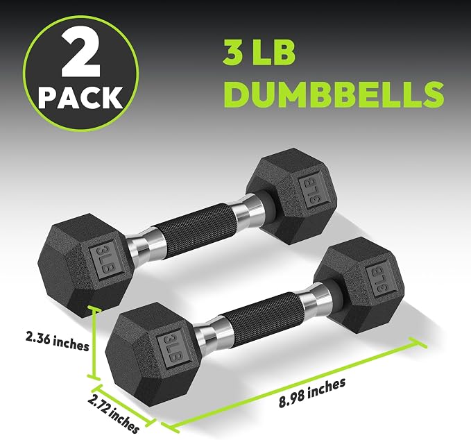 HANDBODE Rubber Encased Hex Dumbbell Pair, 2.5-65 lb | Non-Slip Handle Design for Secure & Comfortable Grip, Hand Weights for Strength Training, Fitness & Home Gym