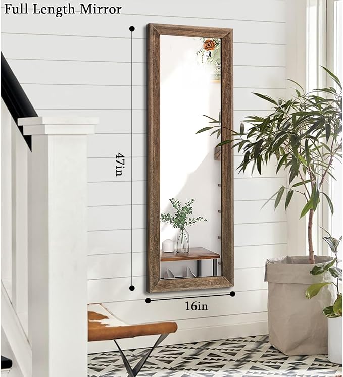 AAZZKANG Hanging Mirror Full Length Vintage Large Mirrors Wooden Framed | 47"x16" Bedroom Living Room Bathroom Entryway Wall Mounted Mirror Vertically or Horizontally